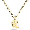 LUXEJEW Valentines Day Gifts for Him - Stainless Steel Initial A-Z Pendant Necklace for Men Boys Women Gold/Silver Cuban Link Chain Letter Necklace Mens Jewelry Gifts