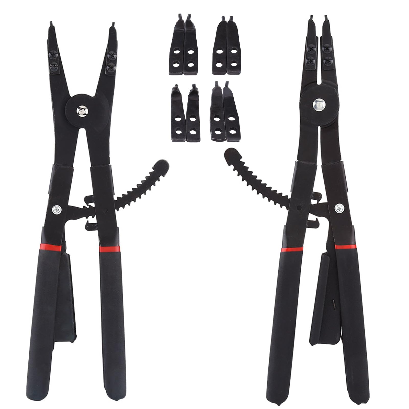 16" Circlip Pliers Set, 2Pcs Heavy Duty Circlip Snap Ring Pliers with 8 Replacement Tips, External & Internal Pliers Universal Snap Ring Pliers Tool Set Retaining Ring with for Automotive, Mowers