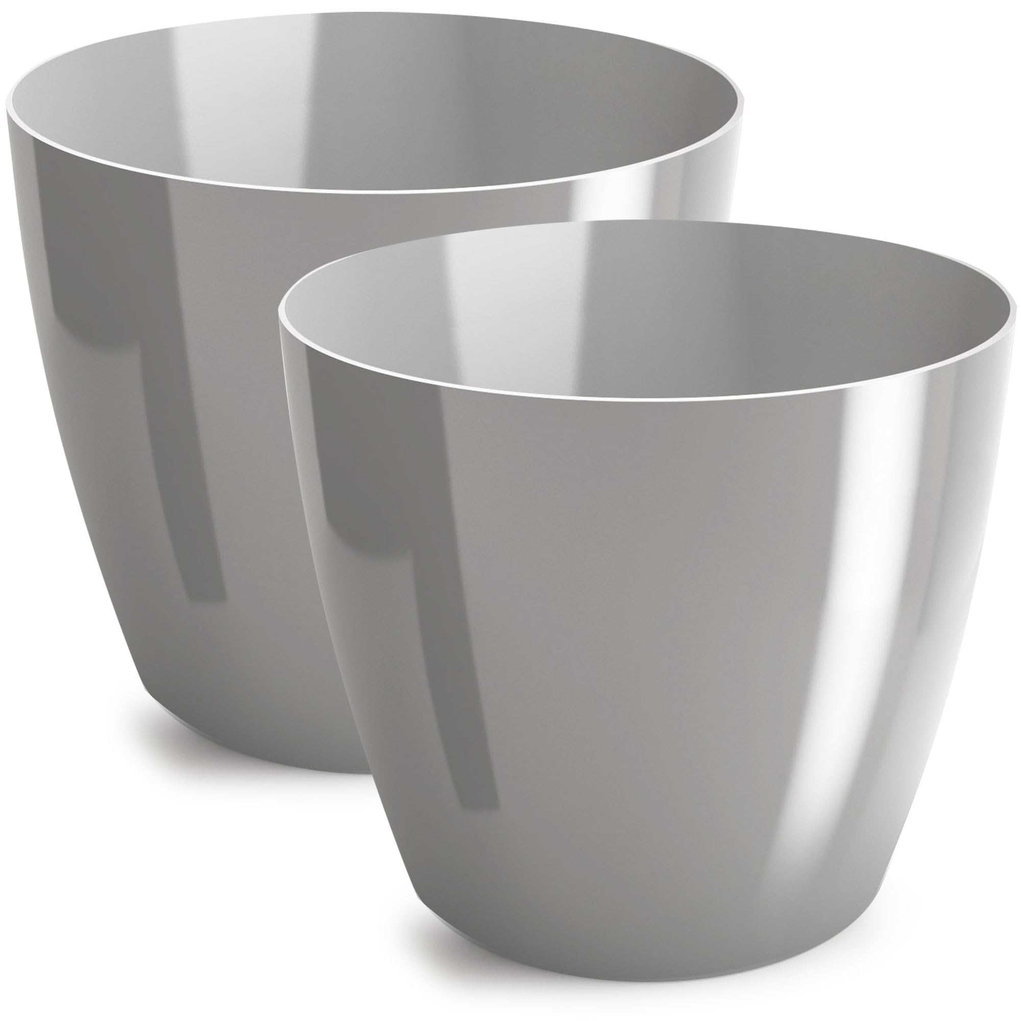 PECZEKO Shiny flower pot, plastic planter, decorative pot for large and small plants, set of 2 flower pots, flower pot, herb pot, grey, diameter 18 cm