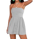 STOLKISS Women Summer Casual Strapless Rompers Tube Top Shorts Jumpsuit Sleeveless Off Shoulder Sexy Beach Romper with Pocket