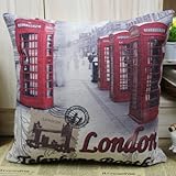 LINKWELL Vintage London Old Red Phone booth Telephone Box Print Linen Cushion Cover 18