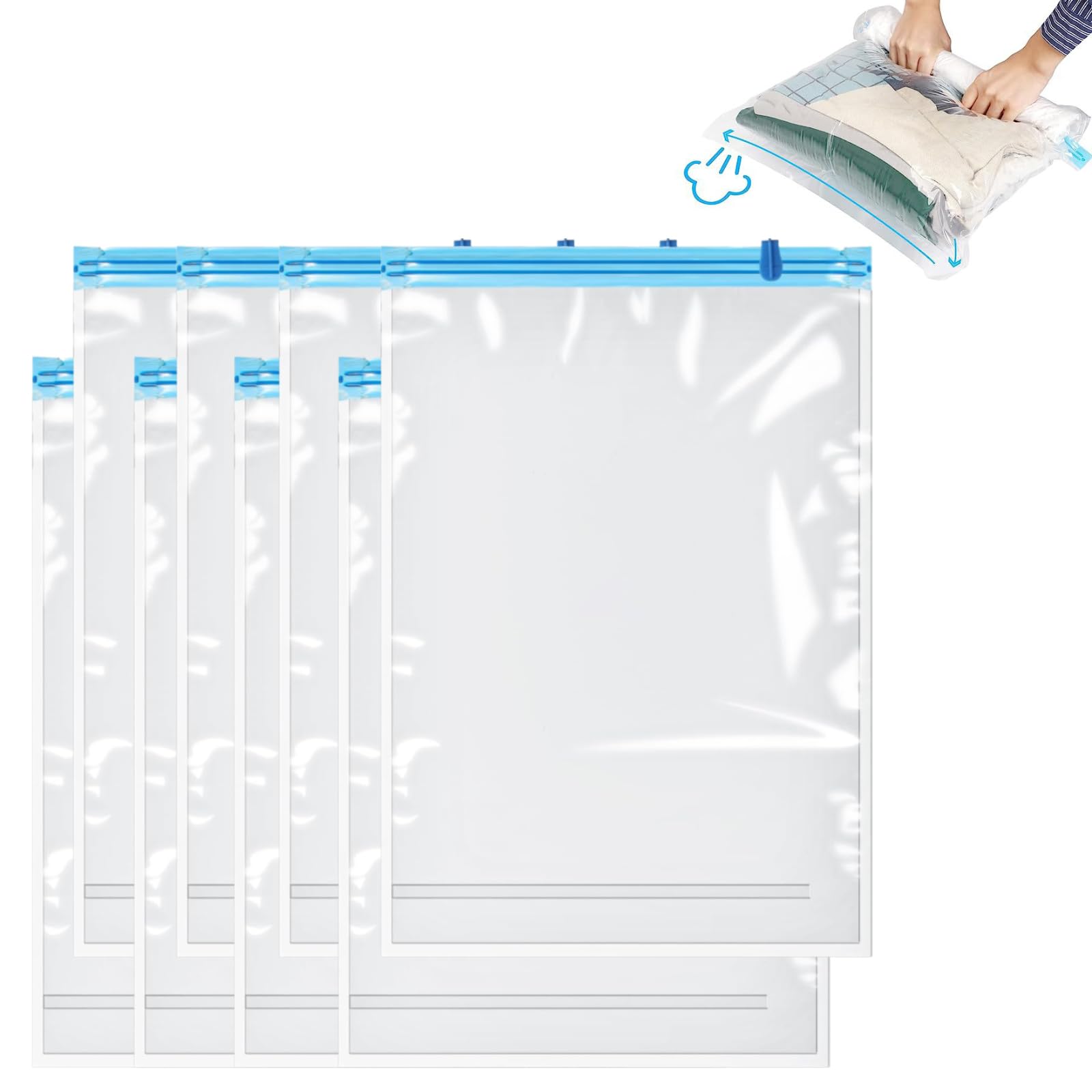 8-Pack Travel Vacuum Storage Bags - 35x50cm Medium Compression Bags for Clothes, Bedding, and Blankets with Roll-Up Design