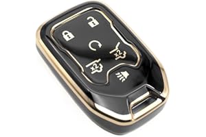 FEYOUN Key Fob Cover Compatible with Chevy Chevrolet Suburban Tahoe GMC Terrain Yukon Yukon XL Smart 6 Buttons TPU Remote Keyless Key Fob Case Protection Shell Accessories, Black
