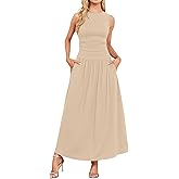 AUSELILY Womens Maxi Dress 2025 Summer Sleeveless Casual Slim Flowy Pleated Long Dresses with Pockets