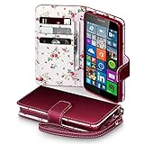 Lumia 640 Case, Terrapin [Red] [Floral Interior] Premium PU Leather Wallet Case with Card Slots Cash Compartment and Detachable Wrist Strap for Microsoft Lumia 640 - Red