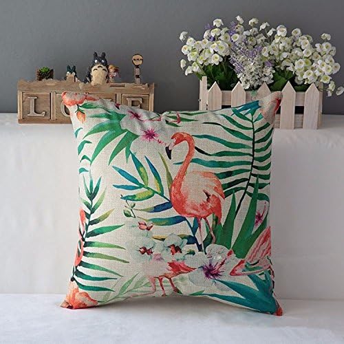 (NO2)Flower Flamingo Series Cushion Cover Printed Square Pink Flamingo Cotton Linen Sofa Animal Home Decorative Throw Pillow Cover