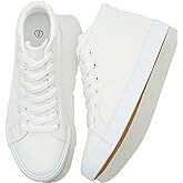 Men's White Canvas High Top Sneakers - Classic Lace-Up Walking Shoes, Light-Weight Soft Casual Tennis Shoes