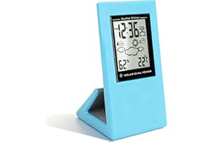 VGEBY Weather Forcast Clock, Solar Powered LCD Display Clock with Temperature Humidity for Home School Office