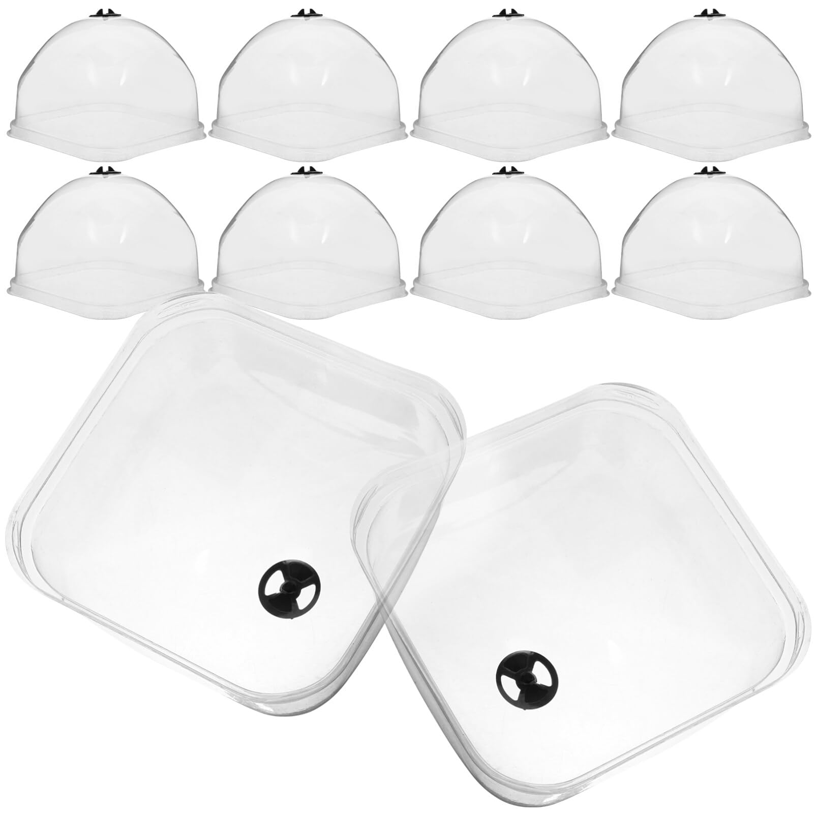 Baluue Garden Plant Cloches - 10pcs Plastic Garden Dome Plant Protection Mini Greenhouse for Protection Against Birds, Frost - Square Cover 12cm