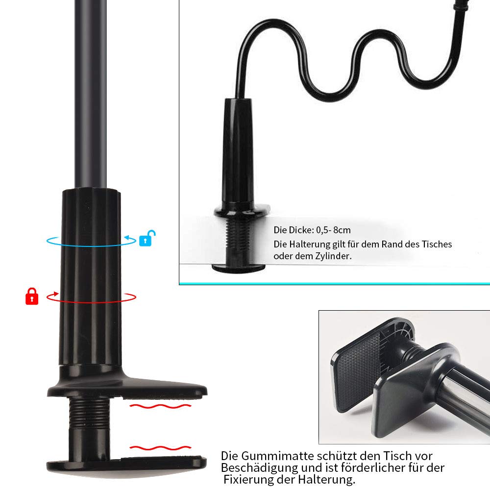 Racksoy 360-Grad Verstellbare Schwanenhals-Tablet-Telefon Stehen Handy Halter, Handy Halterung, Flexible Lange Faule Arm Clip Phone Mount für iPad iPhone-Serie/Samsung Galaxy-Serie und Vieles Mehr