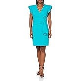 DKNY Womens Side Ruched Ruffle Sleeve Vneck Dress