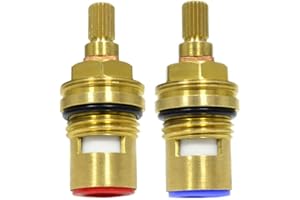 HGB VERIMP Pair of Replacement Brass Ceramic Disc Stem Cartridge, Faucet Valve, Quarter Turn, 1/2" X 53mm x 12mm Spline Length, 20 Teeth