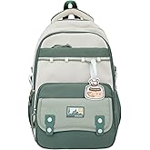 Cute Aesthetic Large Waterproof Backpack for Women Y2K Casual Laptop Backpacks Preppy College Anti-Theft Daypack (Green)