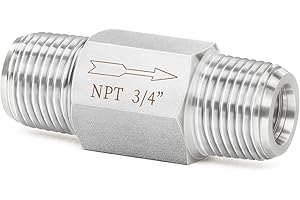 ChillWaves 304 Stainless Steel In-Line Siamese Check Valve 3/4" NPT Male Thread, One-Way Non-return Check Valve for Backflow 