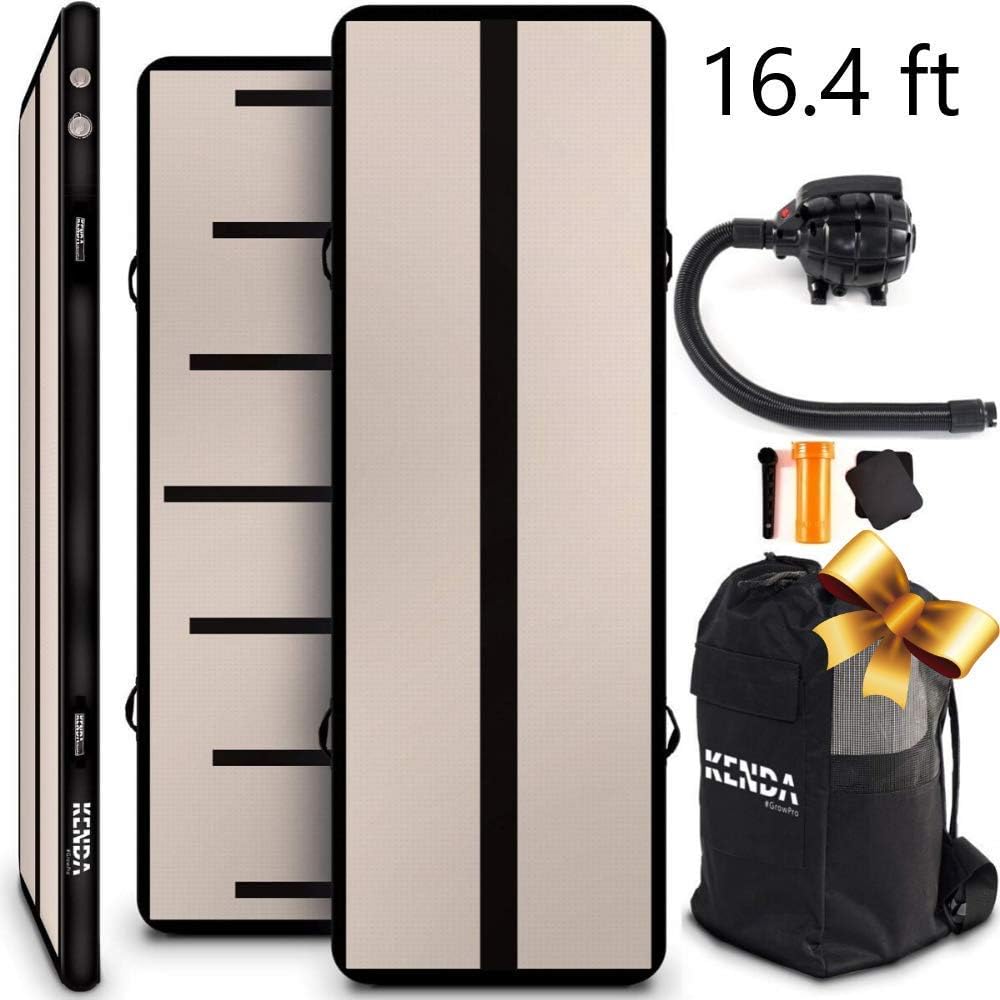 KENDA Air Track Tumbling Mat for Gymnastics - Professional Inflatable Airtrack Tumble Track - Electric Air Pump and Large Backpack - Ships from US