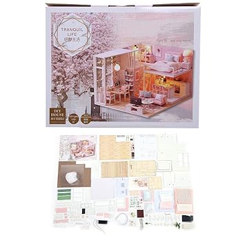 Zerone Wooden 1/24 Miniature Dollhouse LED Light Furniture Doll House Kit DIY Adult Kids Gift