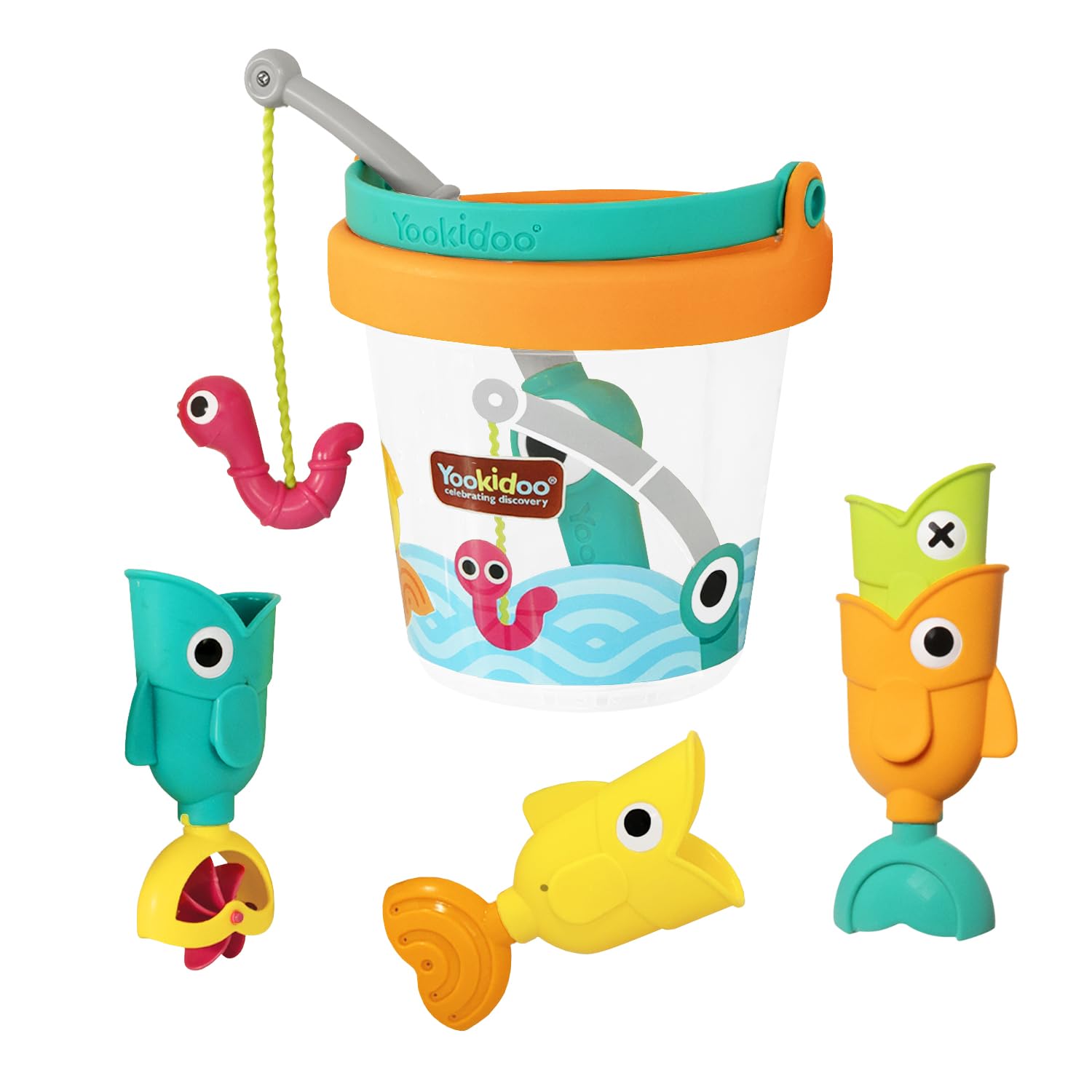 Yookidoo Fishing Set Bucket - Baby Bath Toys Catch 'N' Sprinkle Set with 3 Fishes & Fishing Rod - Sensory Water Toys for Toddlers - Bathtime Fun for Boys & Girls