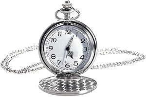 NICERIO Vintage Pocket Watch,Unisex Watch Mechanical Pocket Watch with Necklace Chain for Men Women (White)