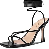 ISNOM Lace Up Heels Sandals for Women, Square Toe, Open Toe Thong, Stiletto Heels Design