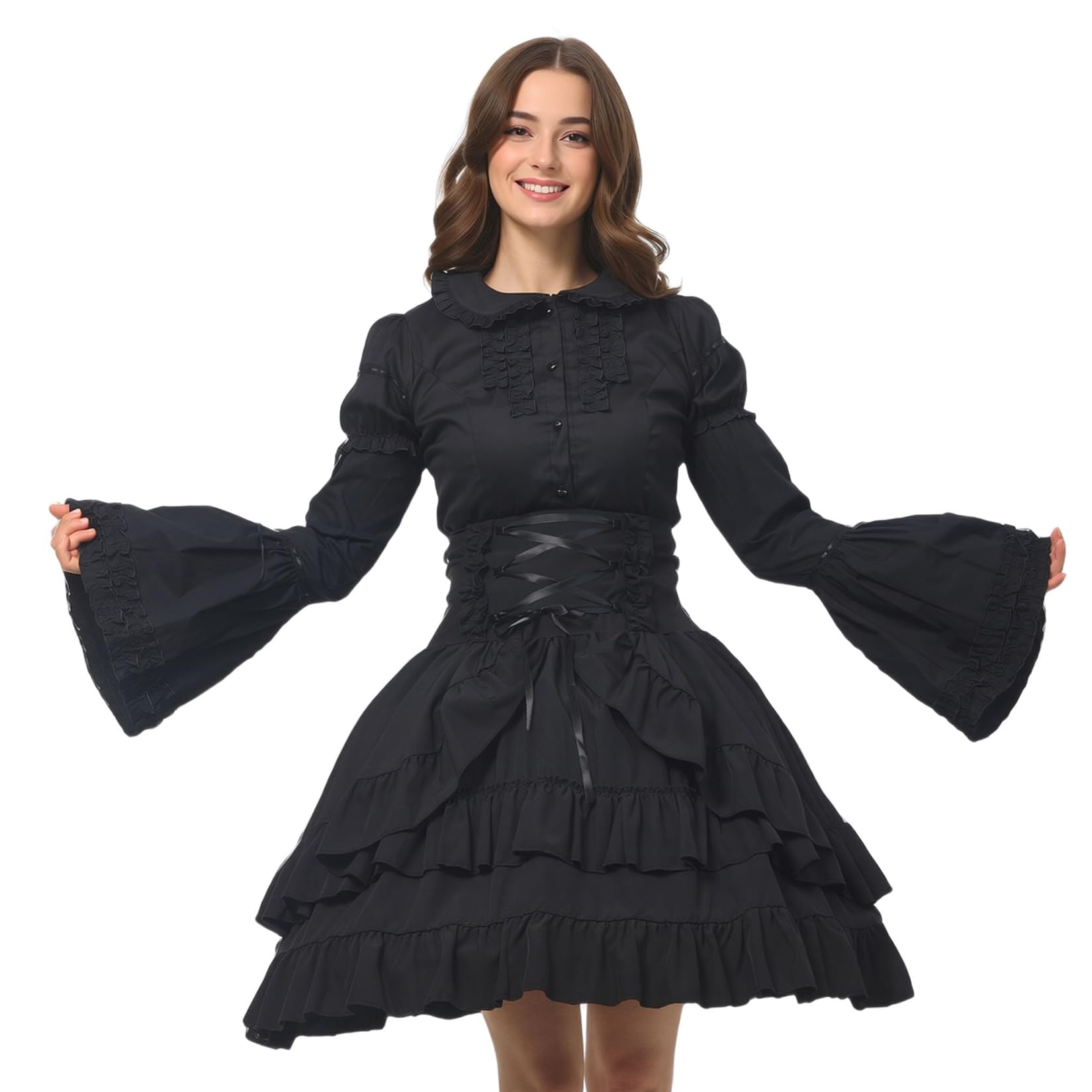 Women's Steampunk Victorian Skirt Renaissance Layered High Waist Vintage Skirt Cosplay Halloween Costume, black, L — image 1