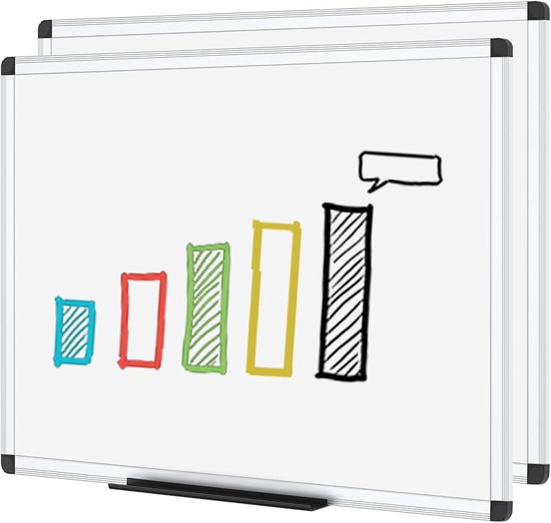VIZ-PRO Magnetic Dry Erase Board 120 x 60 cm Pack of 2 Silver Aluminum Frame