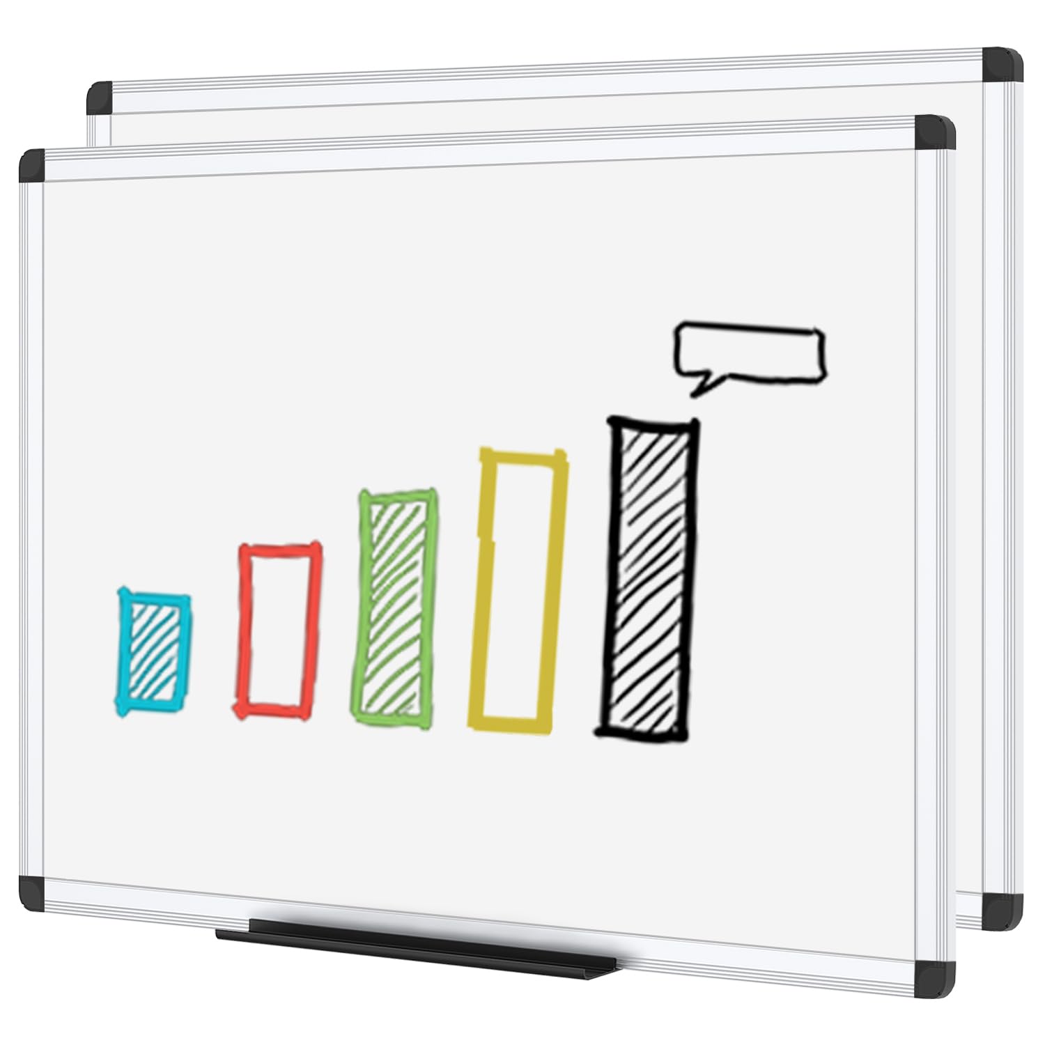 VIZ-PRO Magnetic Dry Erase Board, Silver Aluminium Frame, 2 Pack, 120 x 60 cm