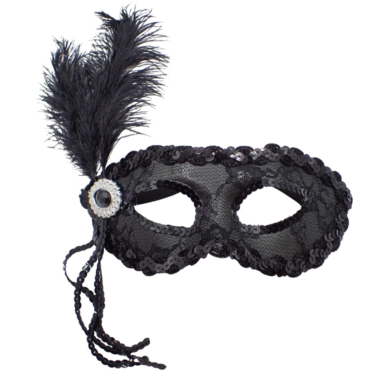 Topkids Accessories Feather Masquerade Mask, Venetian Mask Halloween Mask, Masks for Masquerade Ball, Fancy Dress Adult, Cosplay accessories, Black Lace, Halloween Masks (Jewel) — image 1