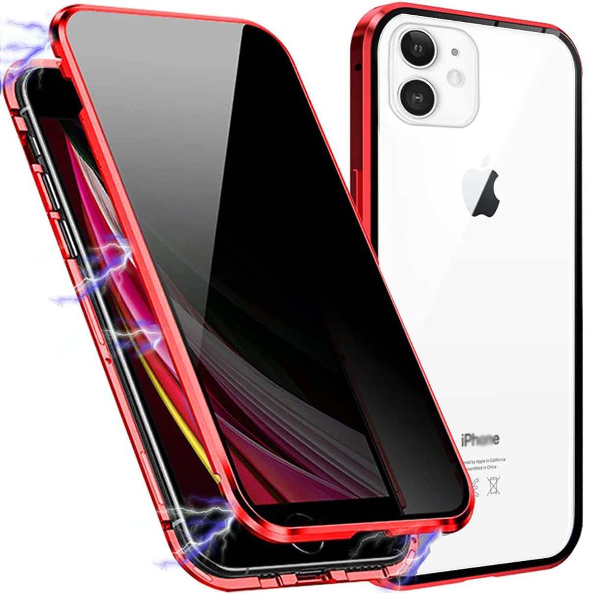 MIMGOAL Anti Spy Case for iPhone 11, 360 Degree Magnetic Mobile Phone Case with Privacy Screen, Front and Rear Tempered Glass Full Body Protective Case, Red