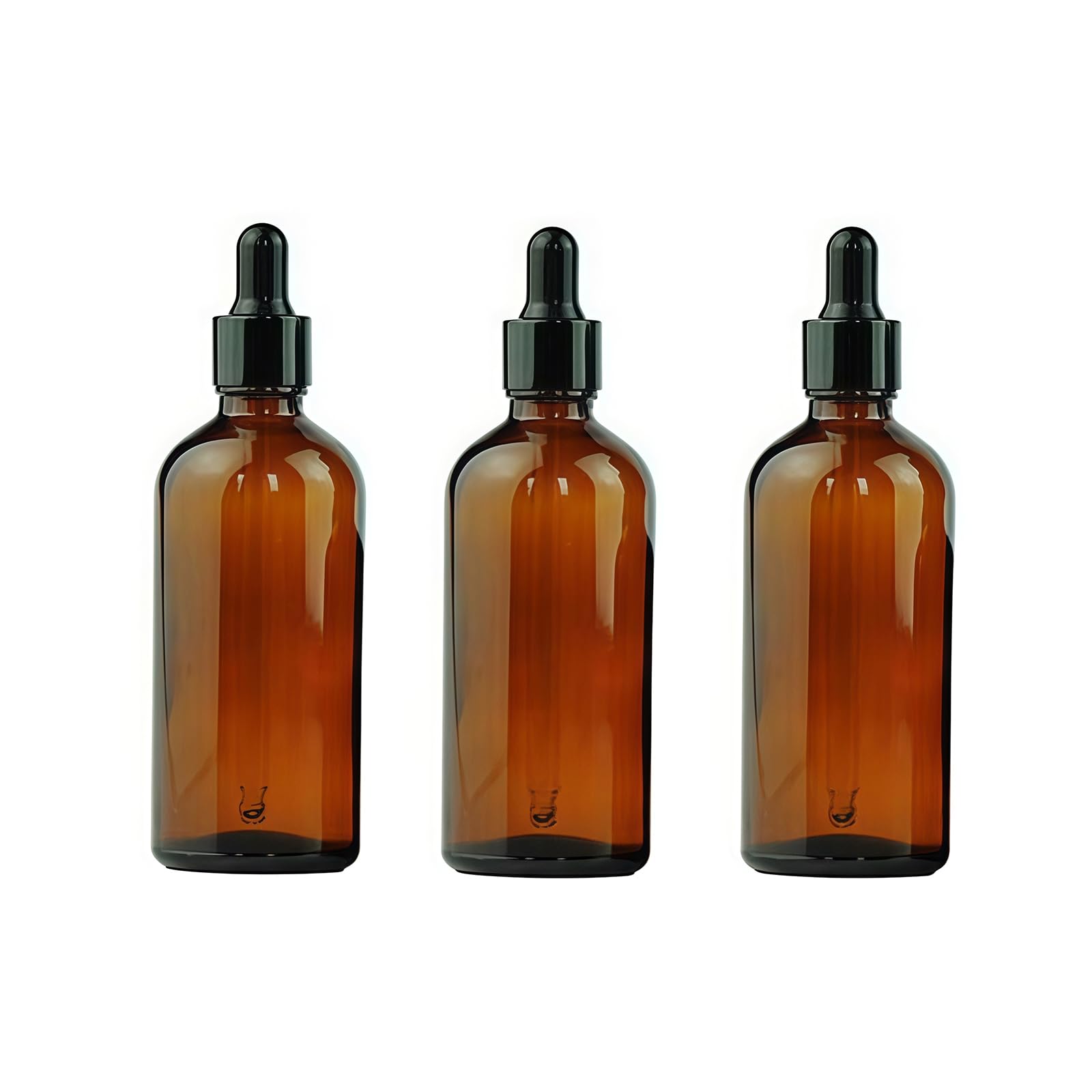 3.3oz (100ml) Amber Round Glass Bottles for Essential Oils with Glass Eye Dropper - Pack of 3