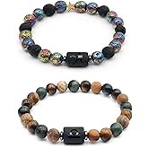 GRKZBKW 2Pcs Zodiac Bracelets for Women & Men, Natural Healing Gemstone Bracelets with Tiger Eye, Turquoise & Lava Rock, Protection & Grounding Crystals, Friendship Couples Bracelets Gifts（8mm）