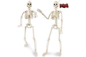 YOPINSAND 2 Pack Halloween Skeleton Decorations - 16" Poseable Skeletons with Full Body Movable Joints, Indoor and Outdoor Spooky Décor for Halloween Parties, Haunted Houses, and Yard Decorations