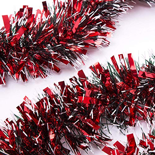 SANNO Christmas Tinsel Garland Holiday Party Ornament Red Tinsel Thick