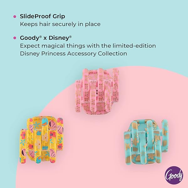 GOODY CLASSICS HALF CLAW CLIPS – 3-PACK, DISNEY PRINCESS, MOANA – GREAT FOR EASILY PULLING UP YOUR HAIR – PAIN-FREE HAIR ACCESSORIES FOR WOMEN, MEN, BOYS, AND GIRLS