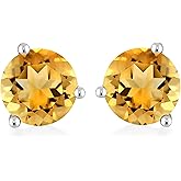 Bellitia Jewelry 925 Sterling Silver Simulated Gemstone Birthstone Stud Earrings for Women, 1 ct and 6.5 mm