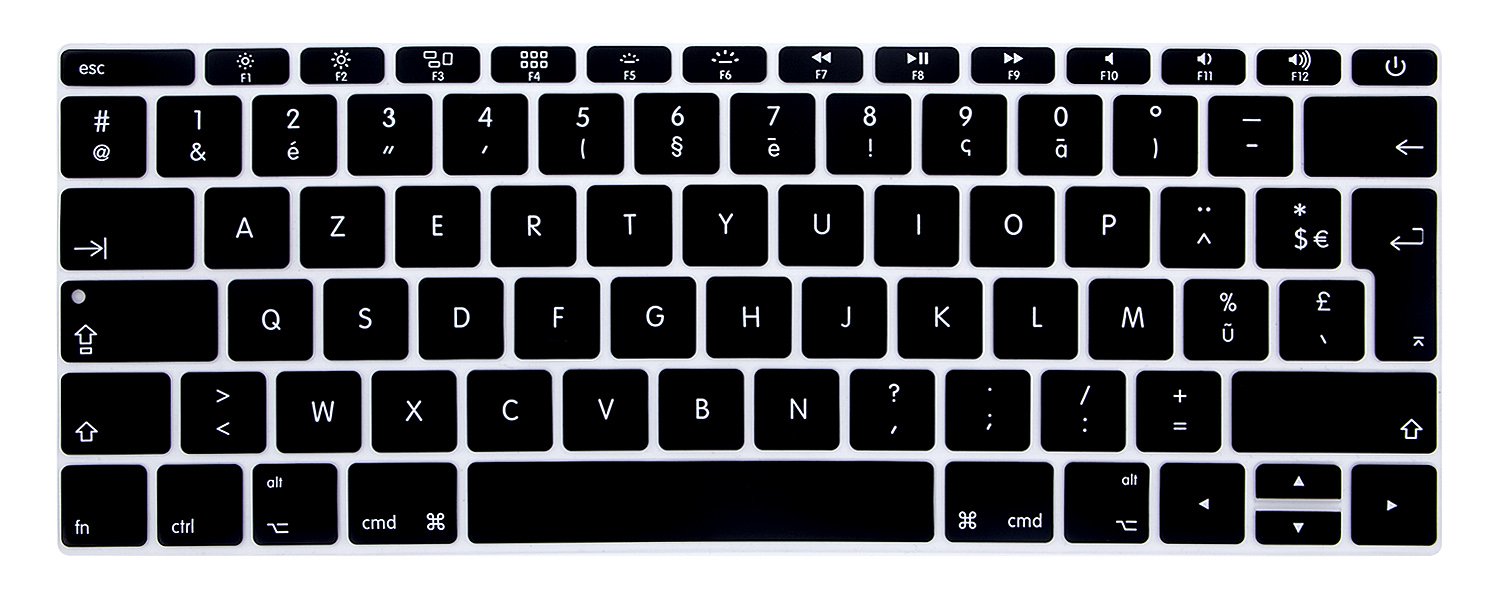 MMDW French Language AZERTY Keyboard Cover Compatible with MacBook Pro 13 Inch 2017 & 2016 Release A1708 No Touch Bar & for MacBook 12 Inch A1534 Protective Skin (EU Layout),Black