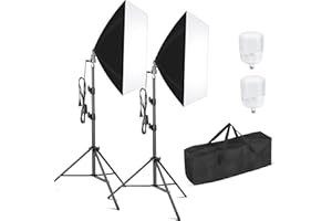 Nexiview Softbox Photography Lighting Kit, 27" x 20" Continuous Lighting Kit with 2pcs 40W E27 Socket 6500K Bulbs, Photo Studio Lighting for Video Recording, Advertising Shooting