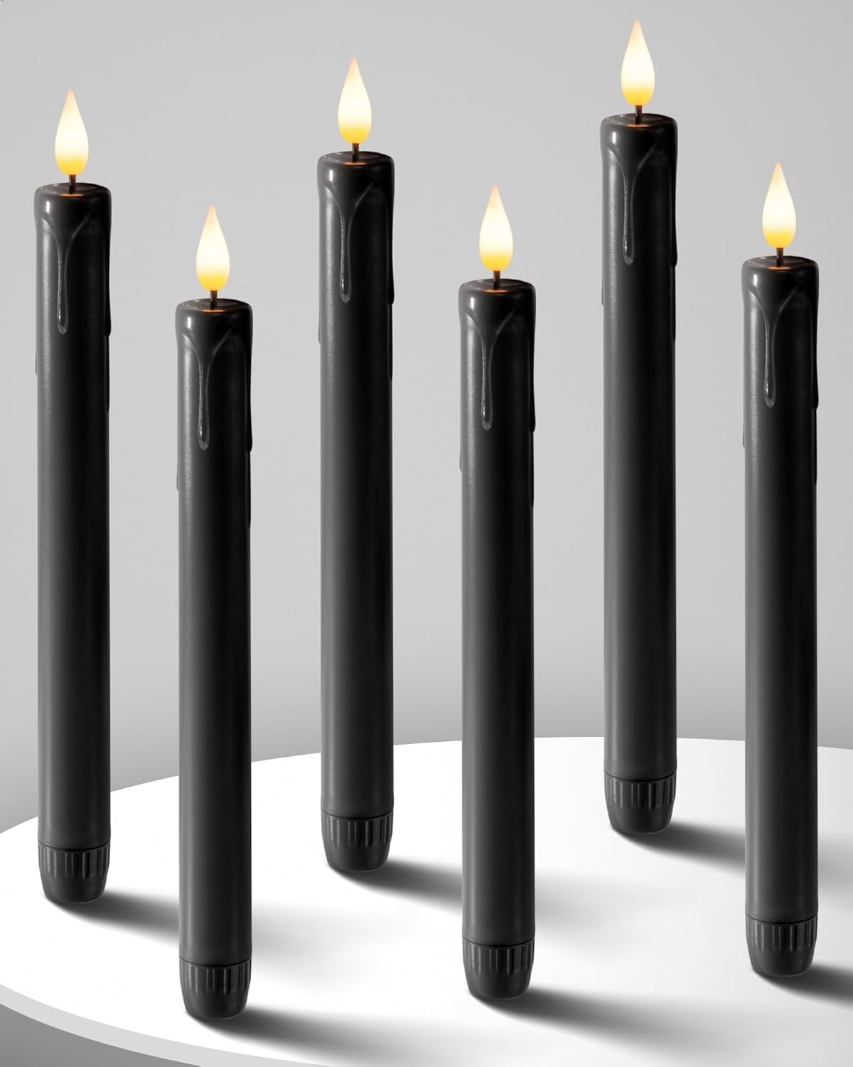 Lighting - Homemory Black Flameless Taper Candles Flickering, NO Remote, 9.6 Inches Taper Candles Battery Operated, 6 Pcs Realistic Electric LED Candlesticks Made of Plastic for Halloween Party Home Decor