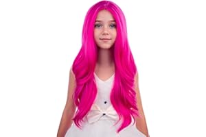 PATTNIUM Hot Pink Wig for Kids Child Long Wavy Curly Wig Girls Neon Pink Wigs Magenta Wigs Rose Pink Cosplay Party Synthetic Hair