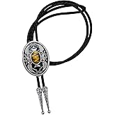 YOQUCOL Vintage Indian Art Tiger Eye Stone Black Bolo Tie American Western Cowboy Leather Necktie for Men Women