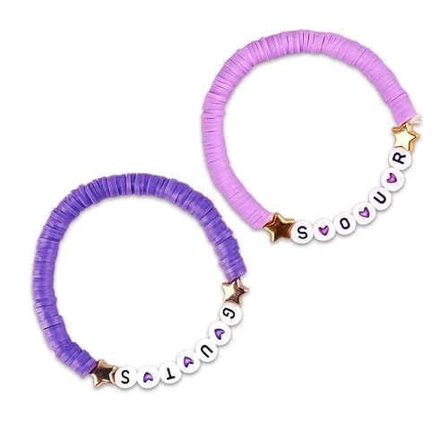 Ainvliya 2PCS Friendship Bracelets for Women Girls, Guts&Sour Album Inspired Beaded Elastic Bracelet Soft Pottery Bracelet for Ladies Teenage Handmade Jewellery Friend Fan Music Lover Birthday Gift