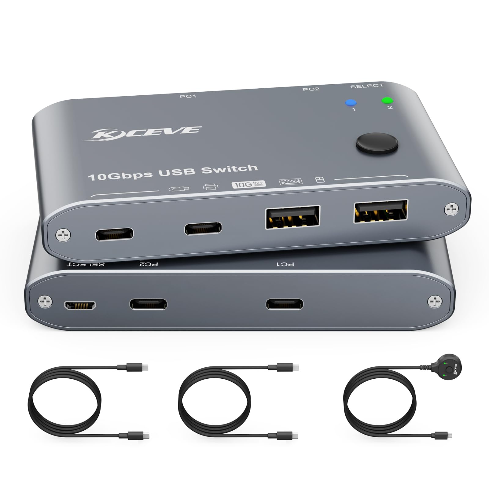 Photo 1 of 10Gbps USB C Switcher 2 Computers Share 2 USB-C & 2 USB-A Devices 2 Laptops USB-C Switch for Keyboard Mouse Camera USB Headphone Microphone, USB Switch with 2 USB-C Data Cables and Wired Remote