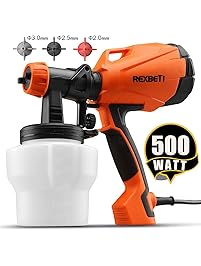 REXBETI Ultimate-750 Paint Sprayer, 500 Watt High Power HVLP Home Electric Spray Gun, 3 Nozzle Sizes, Lightweight, Easy Spraying and Cleaning, Perfect for Beginner