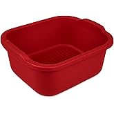 Plastic Wash Tub Dishpan Basin and Foot Bath for Soaking Feet - Red | Laundry Hand Wash Bucket, Dish Pans for Washing and Storage Cleaning Supplies - 12 Quarts - Heavy Duty