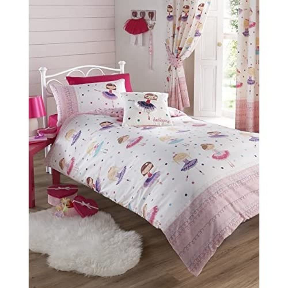 Kids Club Ballerina Pink Single Duvet Cover and Pillowcase Set Girl's Children's Bedding, Cotton and Polyester, Multicoloured