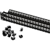iwillink 48 Port Keystone Patch Panel with Blank Keystone Jack Inserts, 2U | Cat6 RJ45 Patch Panel, 19'' Metal Rackmount or Wallmount Housing for Keystone Jacks, Blank Keystone Panel