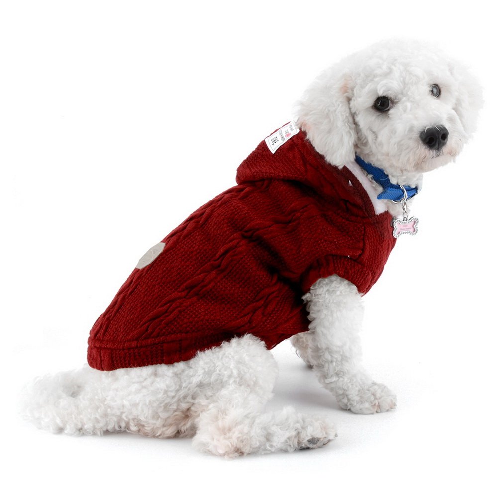 Smalllee_ Lucky_store Padded Hooded Sweater Coat for Cold Weather Chihuahua Hood Dog Cat Winter Coat Clothes for Small Dogs Warm Red M — image 1