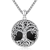 LOOVE Jewelry Gifts - Tree of Life Necklace Sterling Silver Abalone Shell/Opal/Moonstone/Black Onyx/Turquoise/Malachite/Crystal Family Tree of Life Jewelry for Women Men