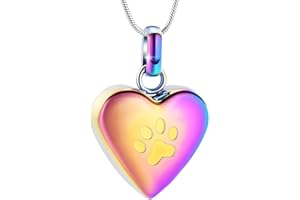 zeqingjw Pet Cremation Jewelry for Ashes Pendant Paw Print Pet Heart Urn Necklace Memorial Keepsake Jewelry for Pet/Dog's/Cat's Ashes