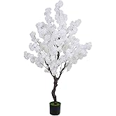 Artificial Cherry Blossom Tree 5.3ft, Faux Cherry Blossom Tree Fake White Cherry Tree for Wedding Office Home Living Room House Indoor Outdoor Decor