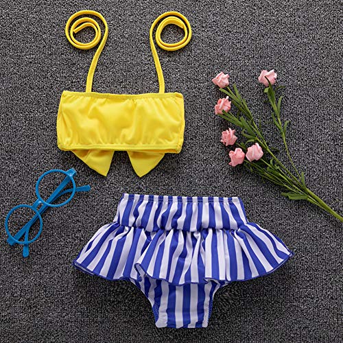 image for mlpeerw Toddler Baby Girl Swimsuit Bow Strap Crop Top+Striped Ruffled 